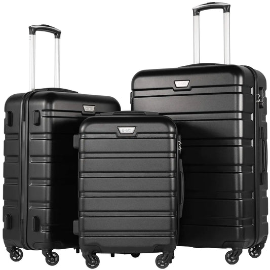 Coolife Luggage 3 Piece Set Suitcase Spinner Hardshell Lightweight TSA Lock (black, 3 piece set(20in24in28in)) black 20in24in28in Anti Spier