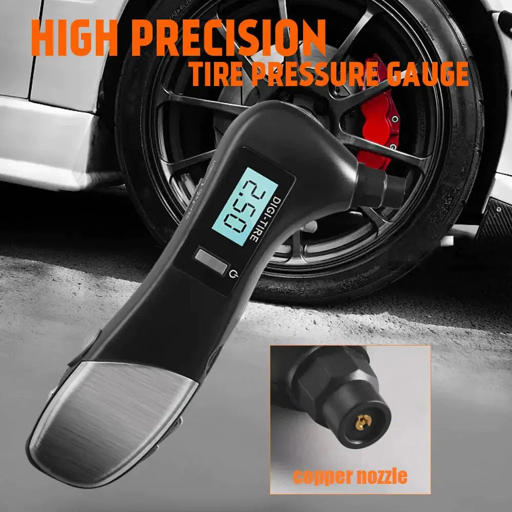 9 in 1 Digital Tire Pressure Alarm Gauge Multifunctional Tyre Pressure Sensor Tpms Systems w LED Flashlight Car Hammer Anti Spier