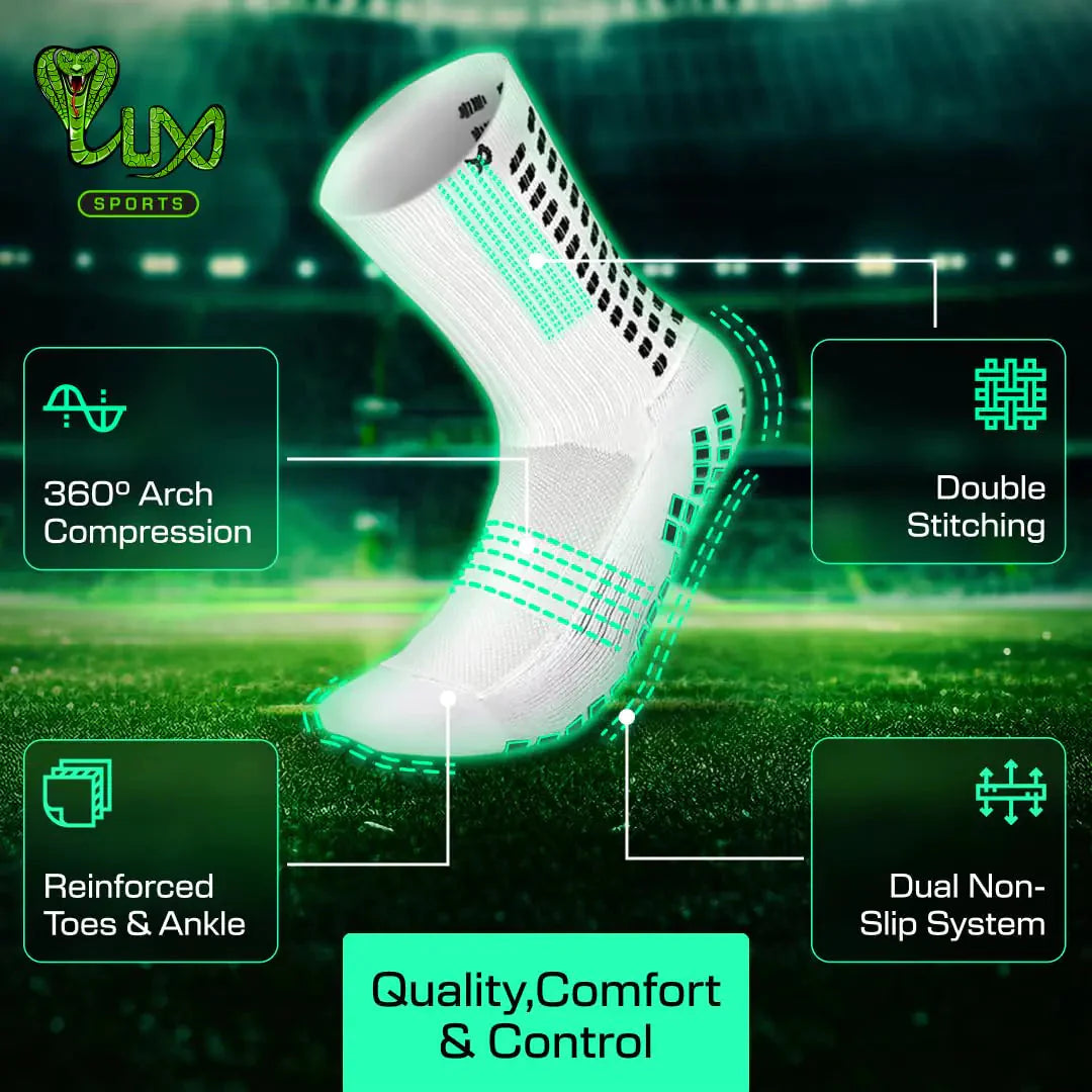 Lux Dual Grip Socks - Soccer Grip Socks for Men and Women. GripArray™ Performance & Comfort - Anti-Slip Grip Socks for Soccer Large White (2 Packs) Anti Spier