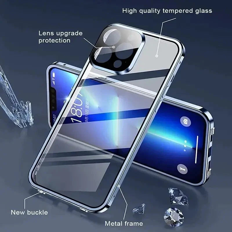 Double Sided Glass Snap Lock Case For iPhones Anti Spier