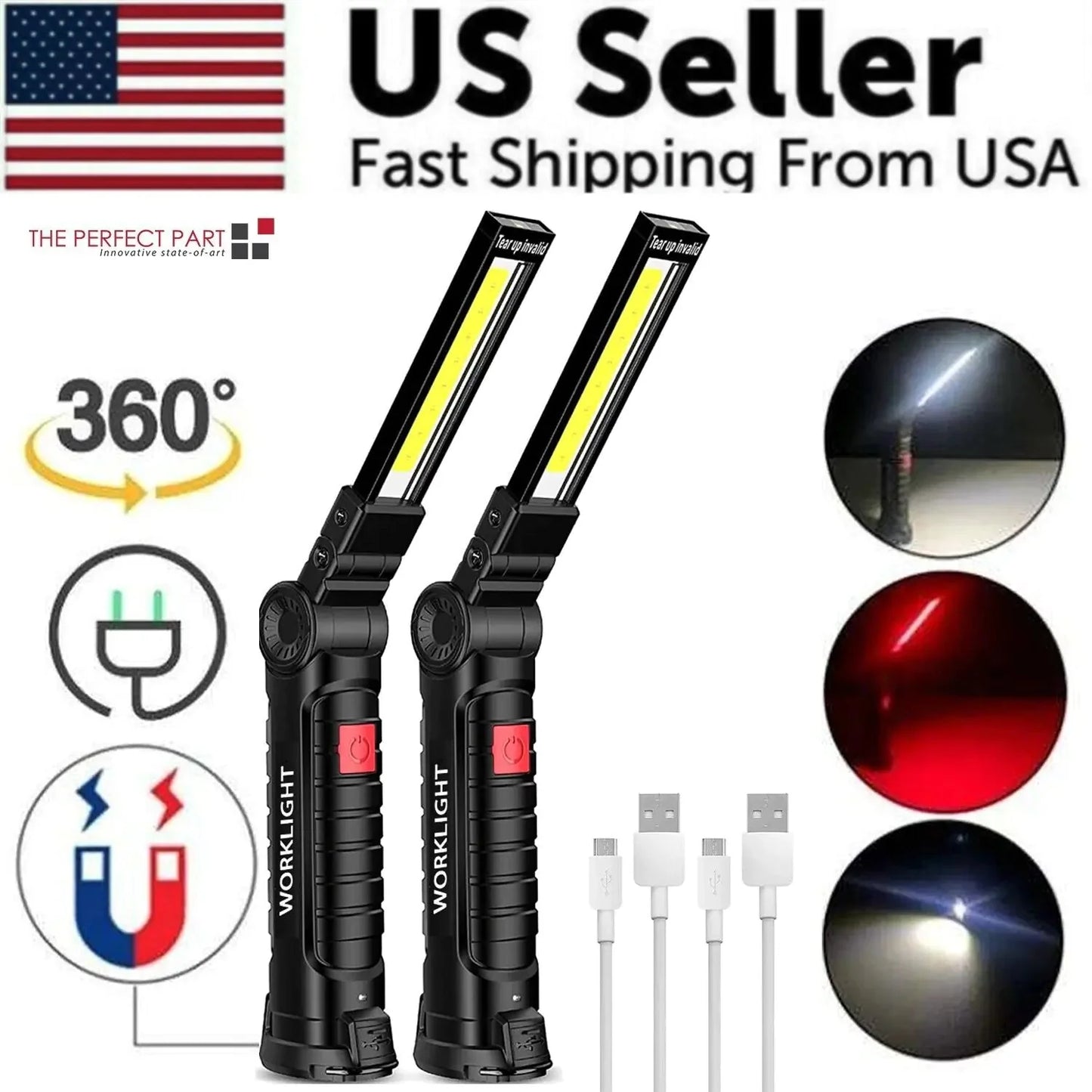 Rechargeable LED COB Work Light Mechanic Flashlight Lamp Magnetic Base Bright Anti Spier