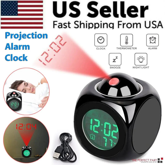 LED Projection Alarm Clock Digital LCD Display Voice Talking Weather Snooze USB Anti Spier
