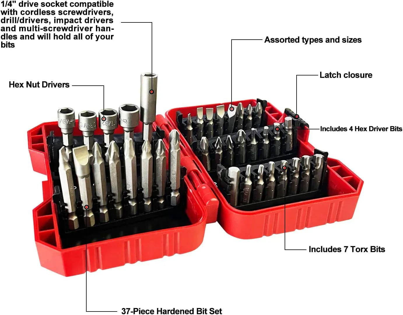 37 Piece Impact Screwdriver Bit Set Nut Driver Torx Phillips Tool Magnetic Drill Anti Spier