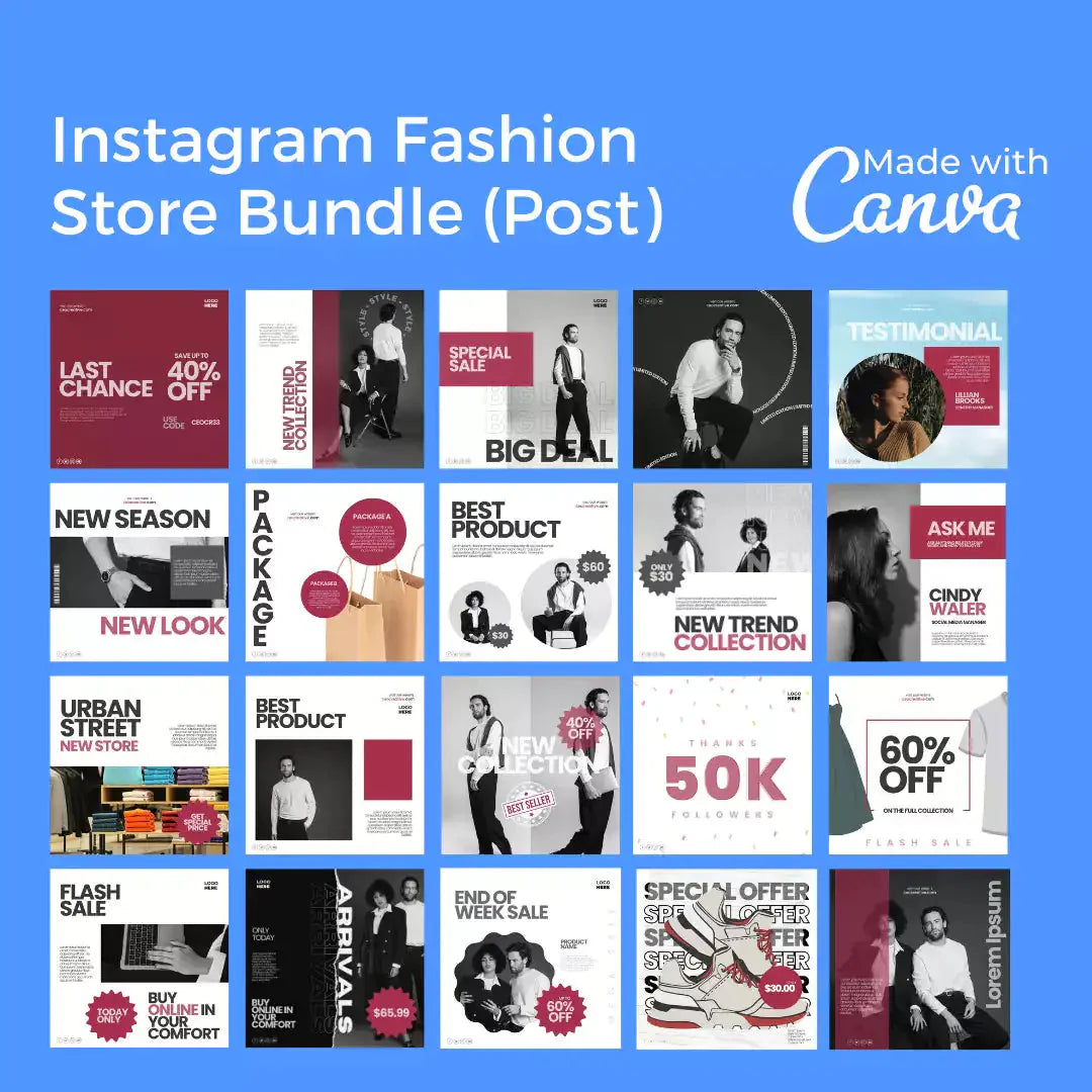 Downloadable Instagram Fashion Store 100 Pages Bundle Anti Spier