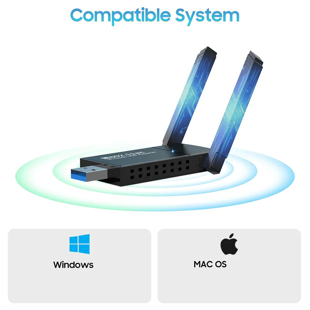 USB 3.0 Wireless WIFI Adapter 1300Mbps Long Range Dongle Dual Band 5Ghz Network Anti Spier
