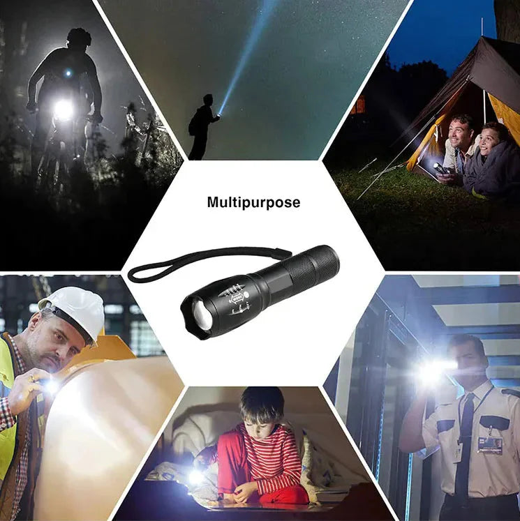 Super-Bright 90000LM LED Tactical Flashlight 5 Modes Zoomable Torch Searchlight Anti Spier