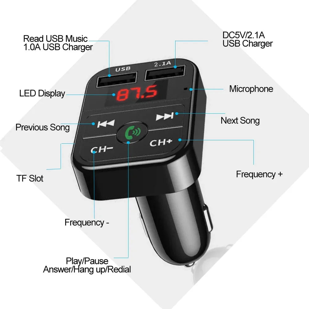 Car Bluetooth 5.0 FM Transmitter Wireless Adapter Anti Spier