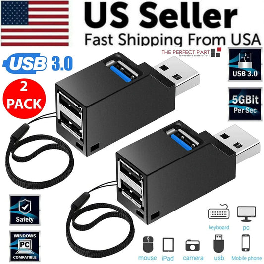 2 Pcs 3 Port USB 3.0 Hub Portable High Speed Splitter Box For PC Notebook Laptop Anti Spier
