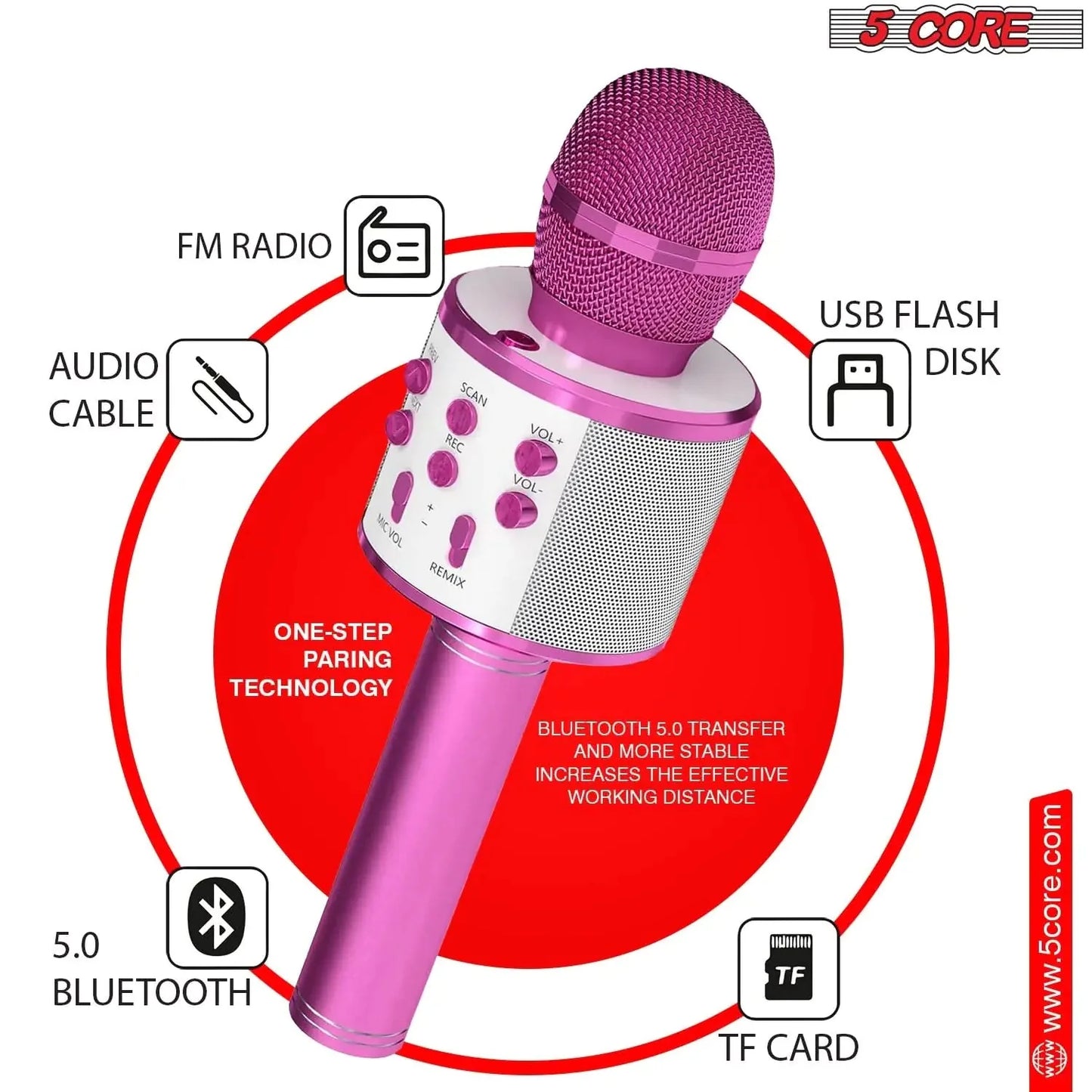 5Core Wireless Karaoke Microphone Bluetooth Mic Portable Handheld Microfonos Inalambricos Anti Spier
