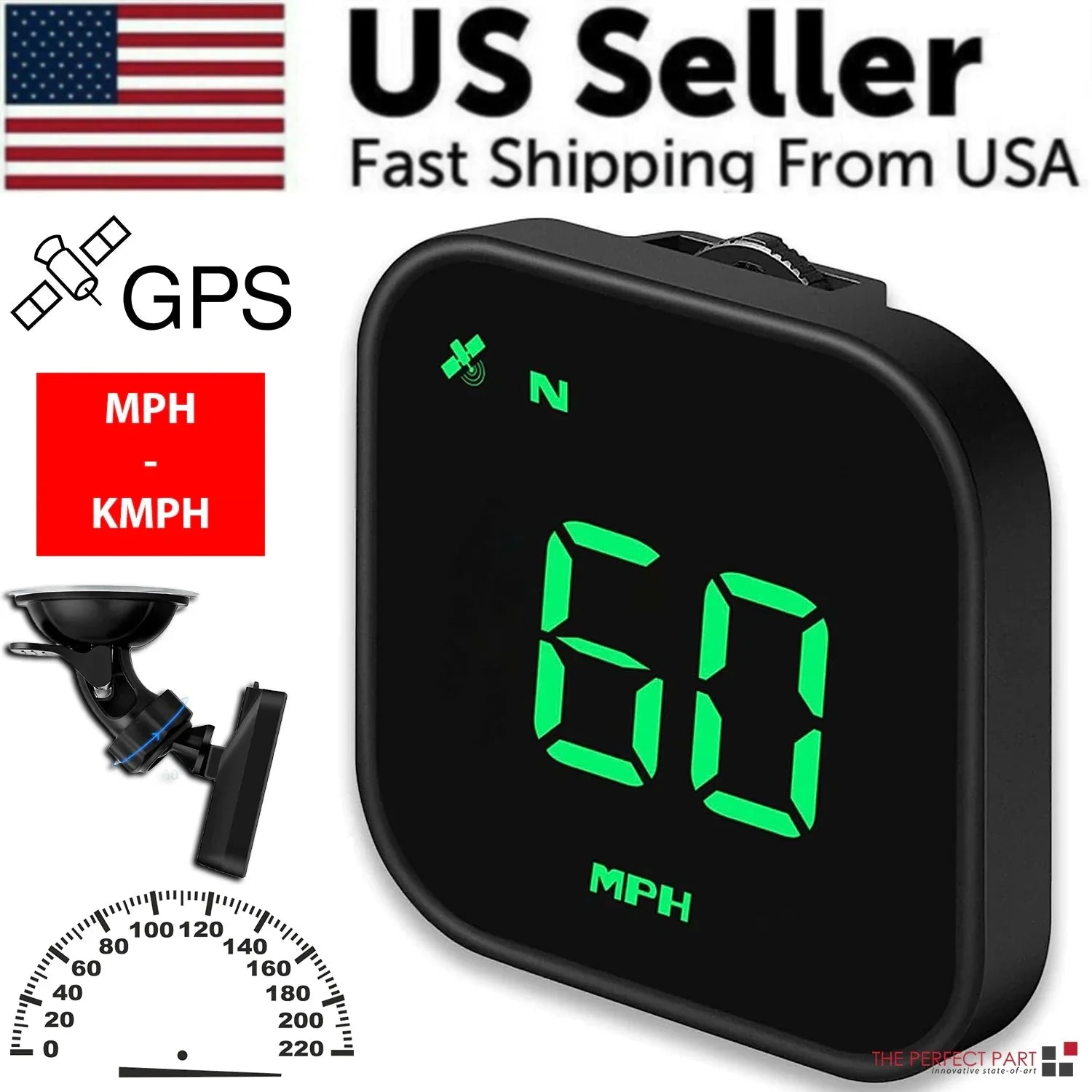 Digital Car HUD GPS Speedometer Head Up Display MPH KMH Compass Overspeed Alarm Anti Spier