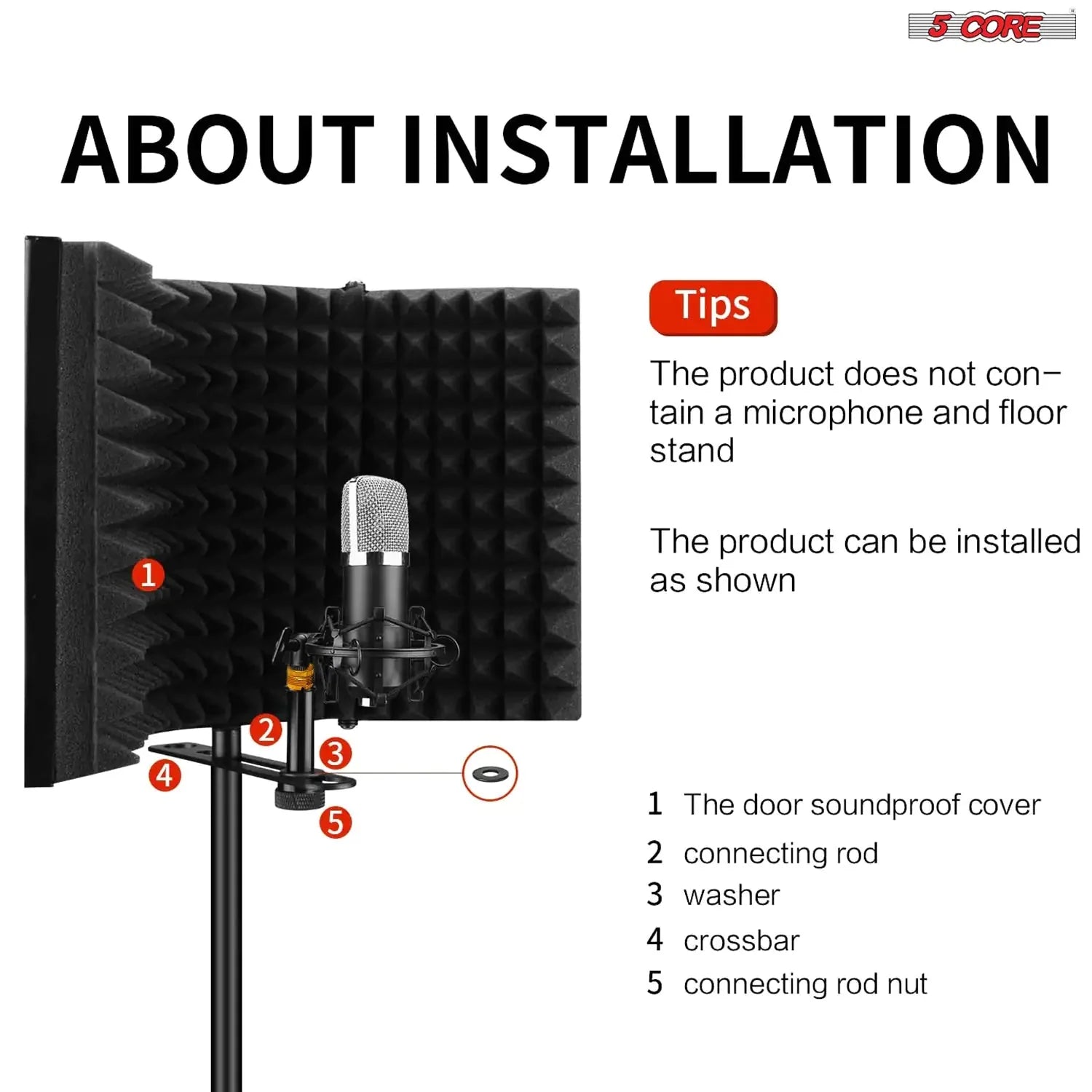 5Core Microphone Isolation Shield  Foldable Mic Shield with 3 Sound Insulation Absorbing Foam Anti Spier