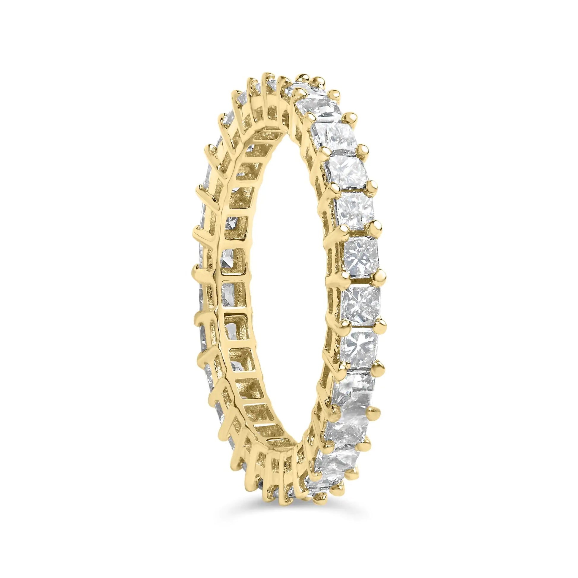14K Yellow Gold 2.00 Cttw Shared Prong Set Princess Cut Diamond Eternity Band Ring (J-K Color, SI1-SI2 Clarity) - Ring Size 7 - Anti Spier 