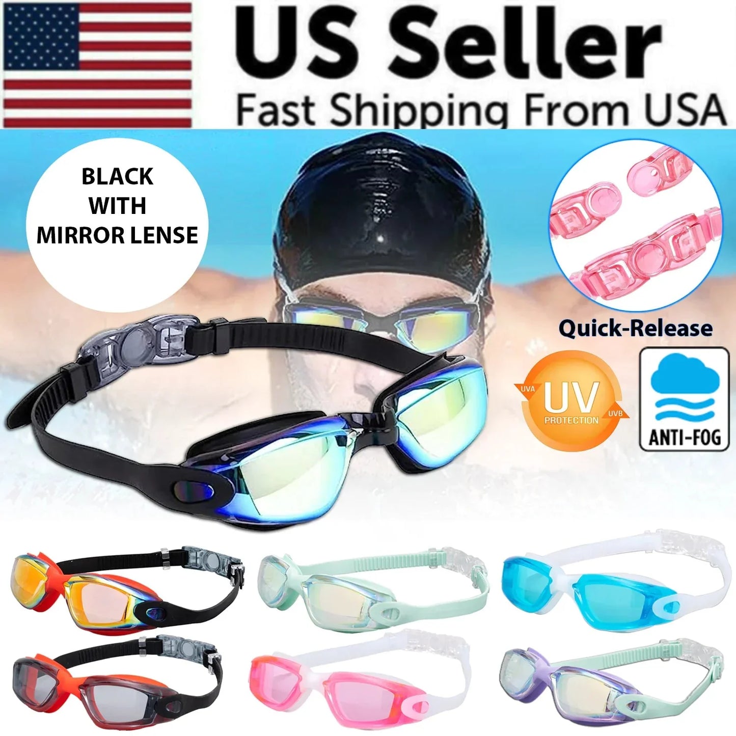 Clear Comfortable Swimming Goggles UV- Anti-Fog Swim Glasses Mirror Adult & Kids Anti Spier