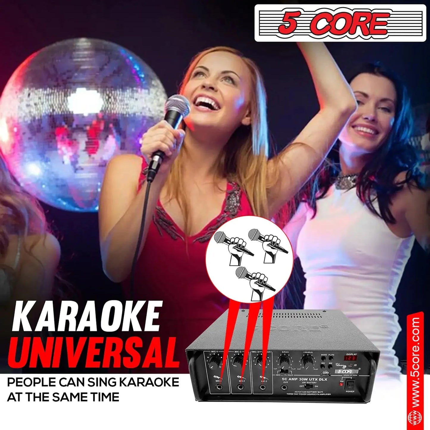 5Core Amplifier Home Audio Stereo Receiver PA Speaker Microphone Surround Sound Amp Anti Spier