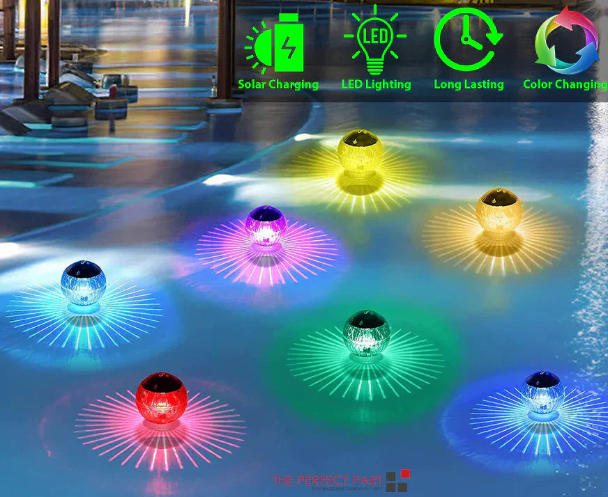 Outdoor Solar LED Floating Light Garden Pond Pool Lamp Rotating RGB Color Change Anti Spier