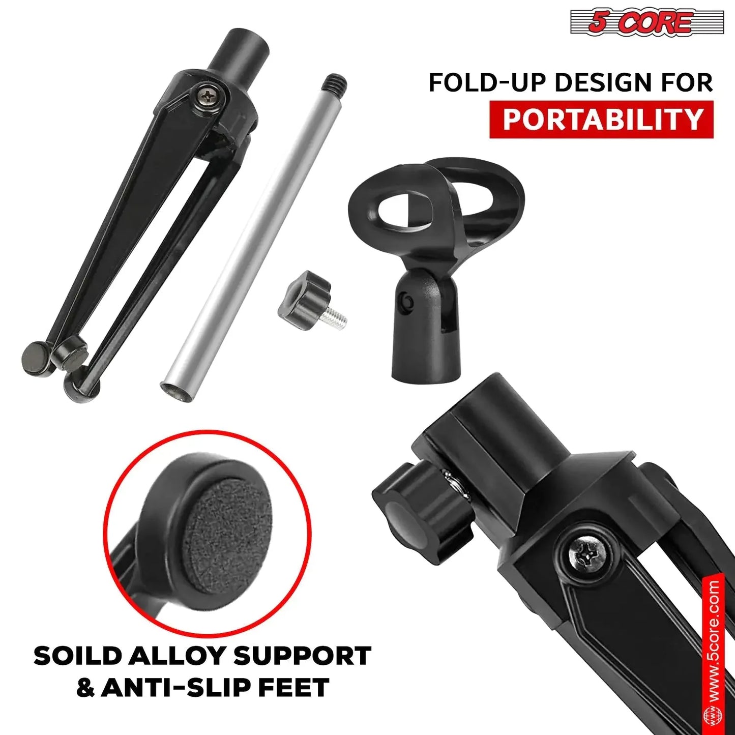 5Core Desktop Mic Stand Tripod Universal Desk Microphone Holder Table Top Stands Anti Spier