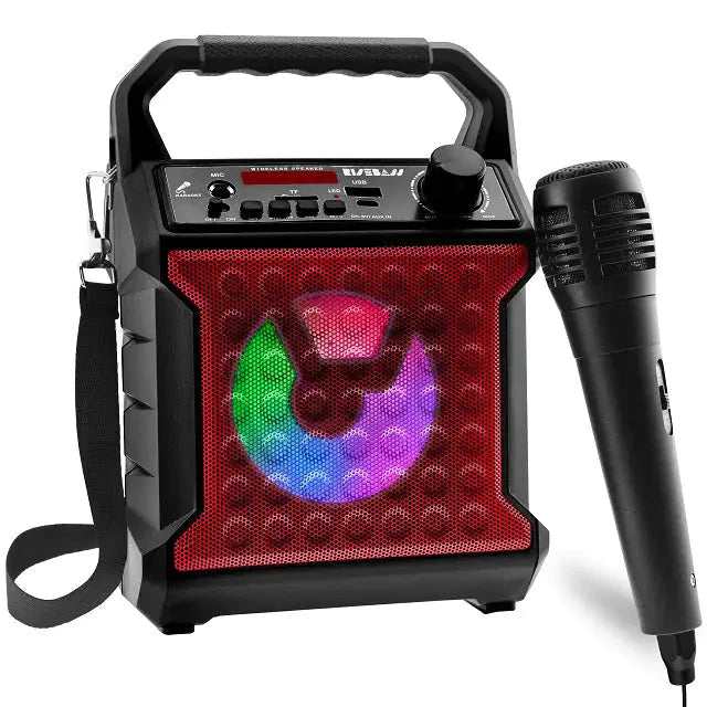 Risebass Portable Karaoke Machine with Microphone - Home Karaoke System with Party Lights for Kids and Adults - Rechargeable USB Speaker Set with FM Radio, SD/TF Card Support, and AUX-in Anti Spier