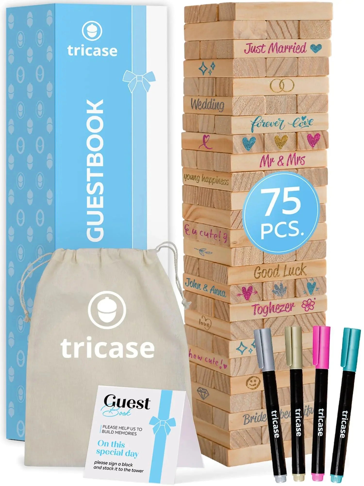 Wedding Guest Book Alternative 75 pcs Wooden Block Guest Book for Sign Anti Spier