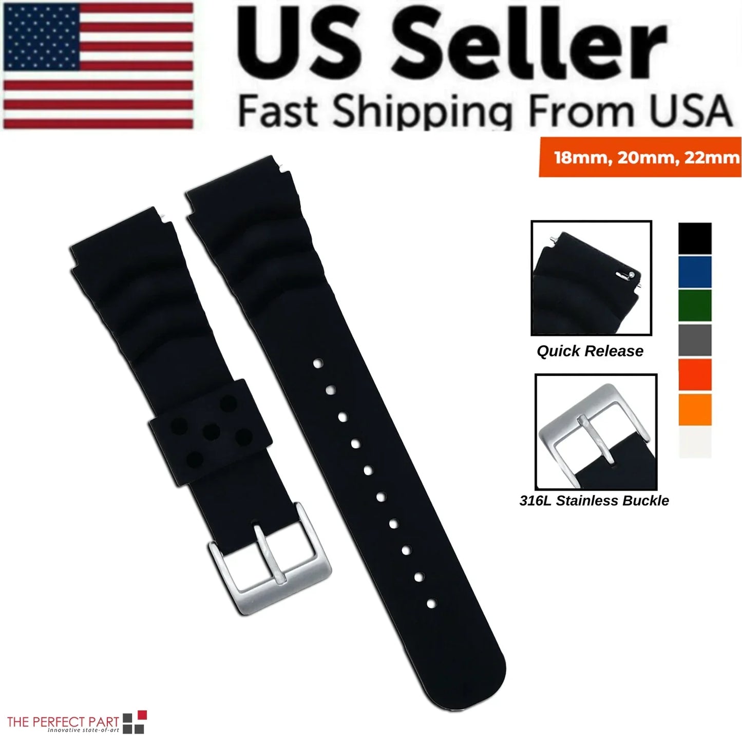 18mm 20mm 22mm Soft Silicone Watch Band Divers Replacement Strap Quick Release - Anti Spier 