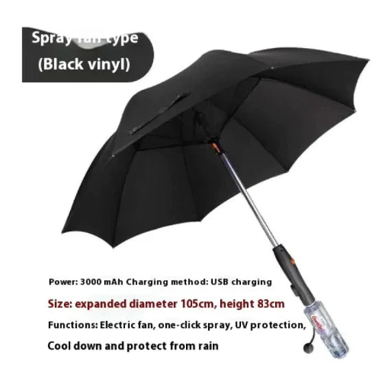 Cooling Spray Sun Umbrella With Fan And Sprinkler Anti Spier