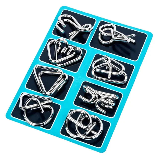 8-Piece Metal Montessori IQ Brain Teaser Puzzle Set for All Ages Anti Spier