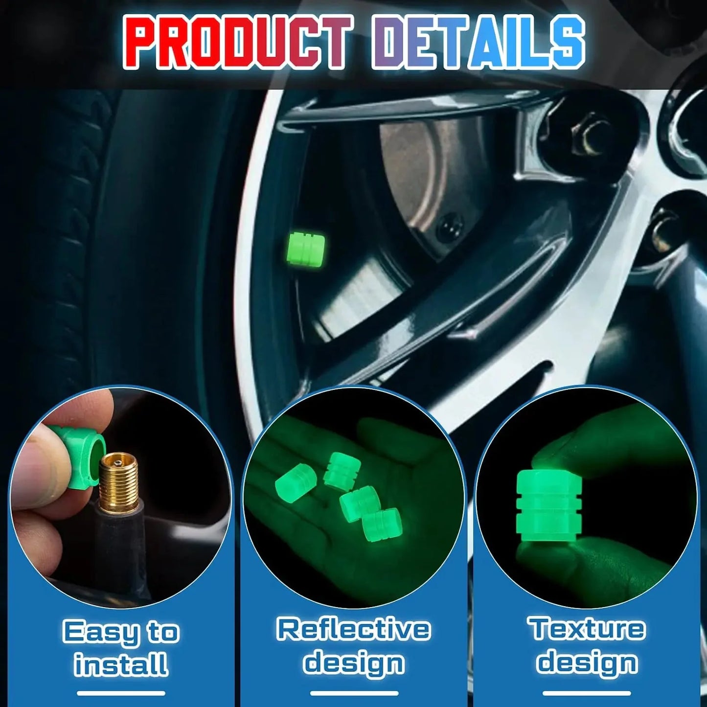 Glow in The Dark Tire Valve Caps Anti Spier