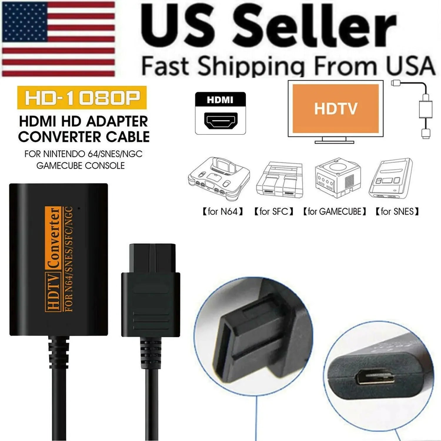 N64 To HDMI Converter Adapter HD Link Cable For Nintendo Gamecube Super NES SNES Anti Spier