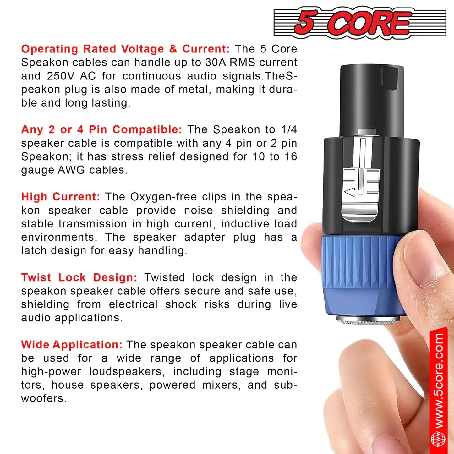 5 Core Speakon Adapter High Quality Audio Jack Male Audio Pin Speaker Adapter Connector Anti Spier