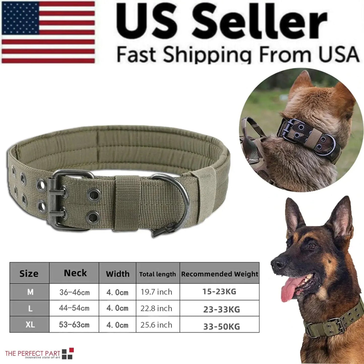 2" Wide Tactical Heavy Duty Nylon Large Dog Collar K9 Military With Metal Buckle Anti Spier