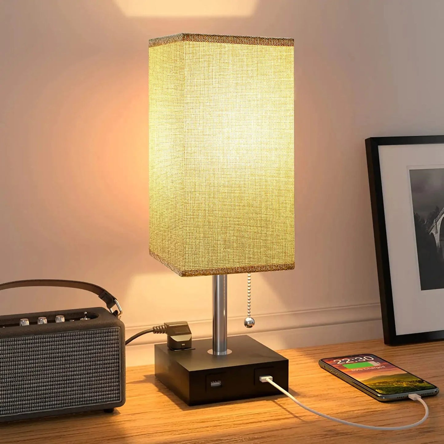 USB Bedside Table Lamp - Grey Anti Spier