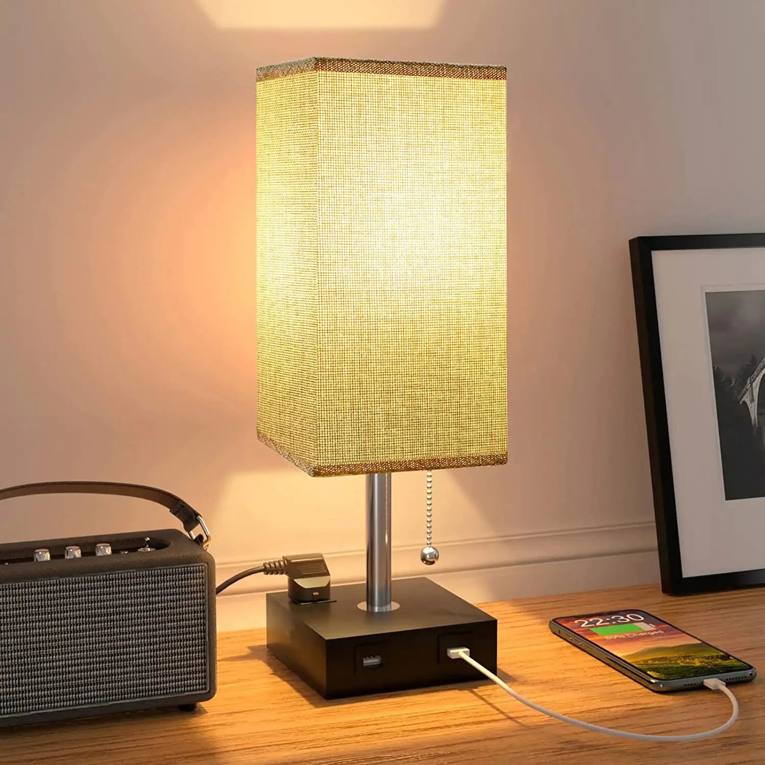 USB Bedside Table Lamp - Grey Anti Spier