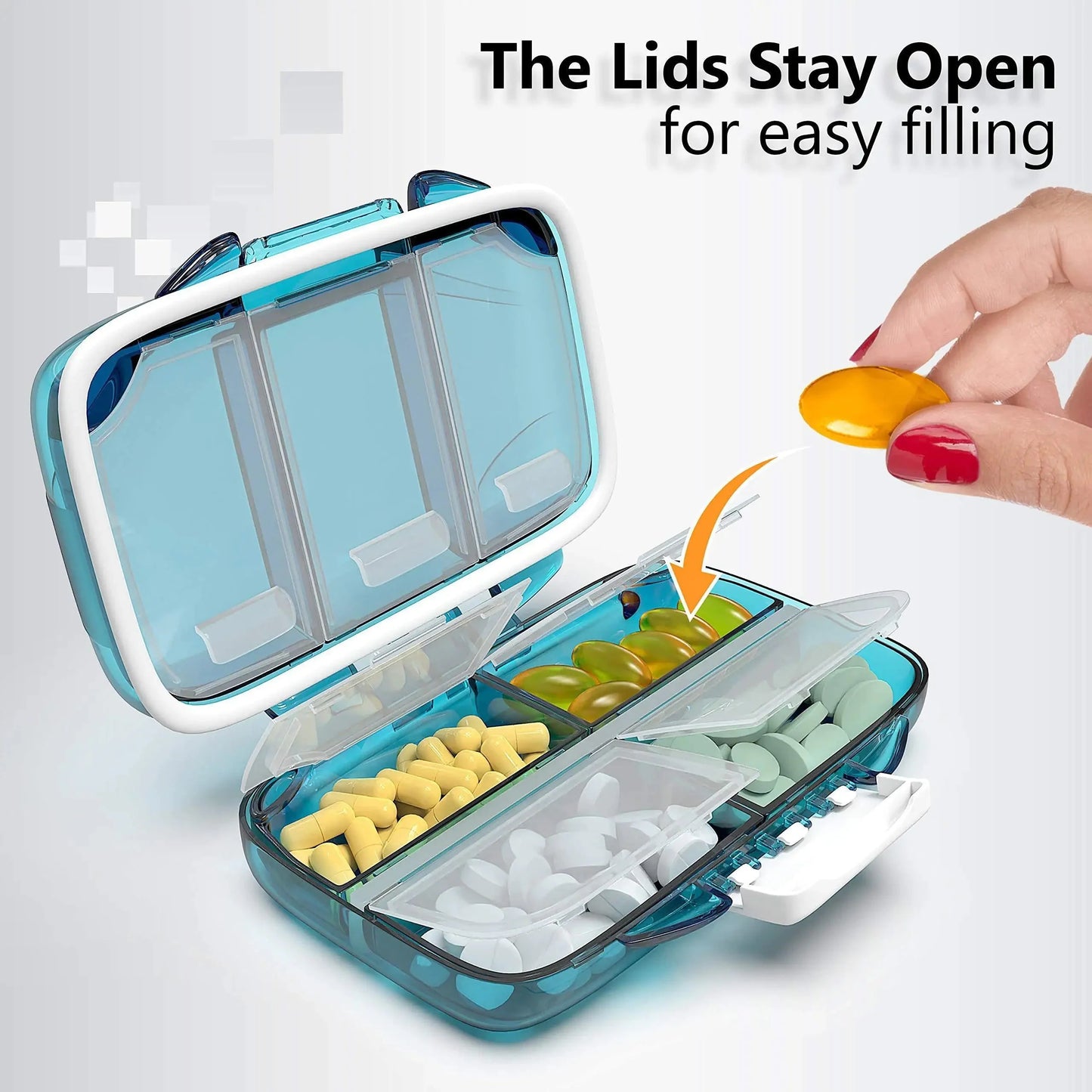 Travel Pill Organizer Moisture Proof Pill Box Daily Medicine 7 Compartments Anti Spier
