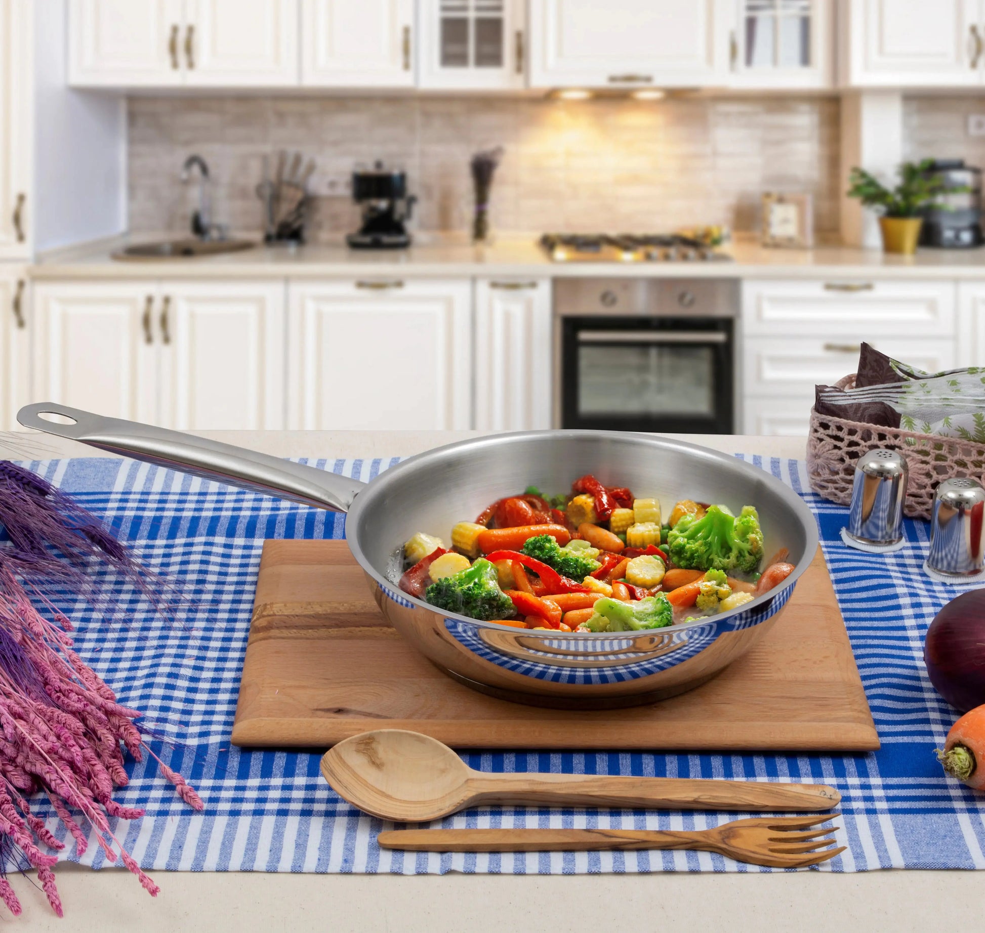 Serenk Modernist Stainless Steel Frying Pan 24 cm Anti Spier