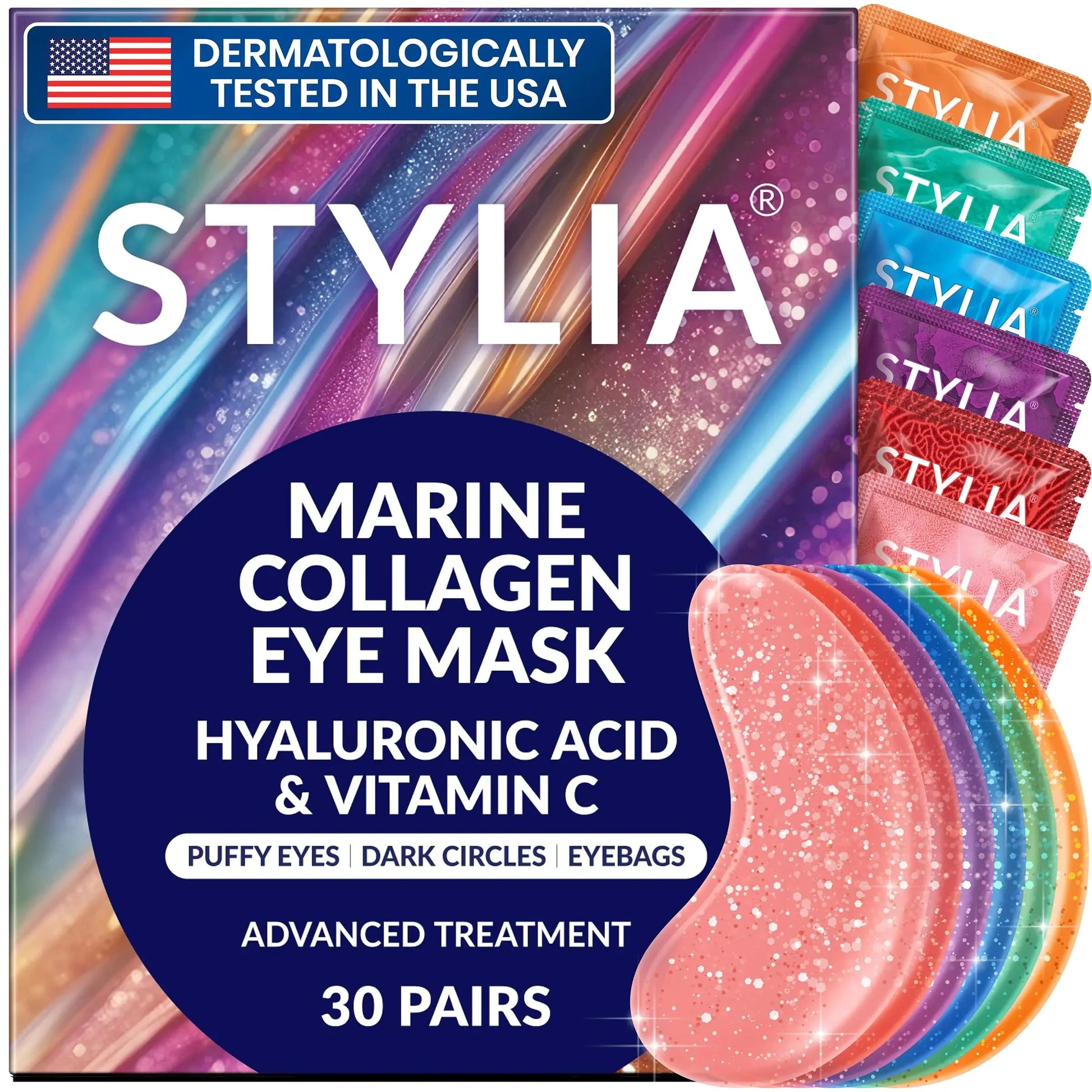 Under Eye Patches for Dark Circles and Puffy Eyes (30 Pairs), Marine Collagen Eye Mask for Puffiness with Vitamin C, Hyaluronic Acid, and Pearl Extract, Eye Gel Pads for Dark Circles and Puffiness 30 Count (Pack of 1) Anti Spier