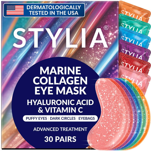 Under Eye Patches for Dark Circles and Puffy Eyes (30 Pairs), Marine Collagen Eye Mask for Puffiness with Vitamin C, Hyaluronic Acid, and Pearl Extract, Eye Gel Pads for Dark Circles and Puffiness 30 Count (Pack of 1) Anti Spier