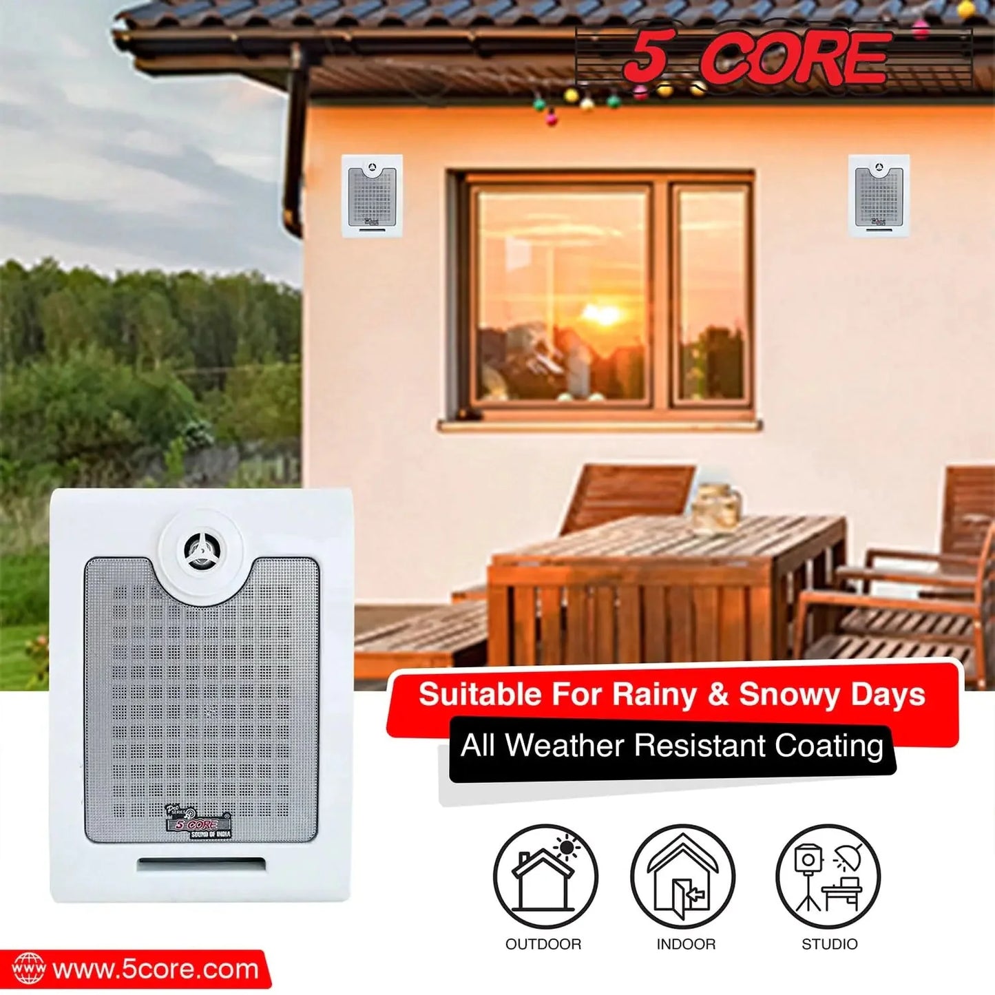 5Core Outdoor Speakers Stereo In Wall 500W Peak Passive Home Audio System Anti Spier