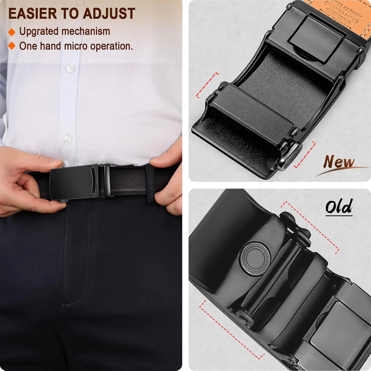 BULLIANT Men's Belt,Slide Ratchet Belt For Gift Men Dress Pant Shirt Oxfords,Trim To Fit Black847 44"-52"Waist Adjustable Anti Spier