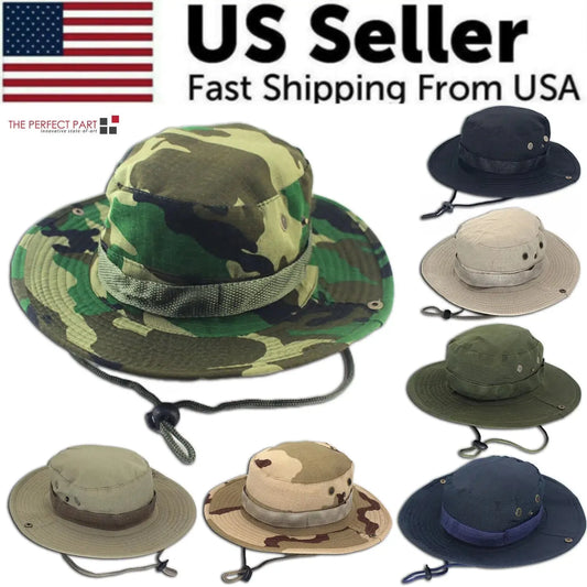 Boonie Bucket Hats Outdoor Fishing Hunting Wide Brim Mesh Camo Safari Sun Cap Anti Spier
