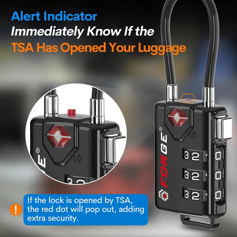 TSA Approved Cable Luggage Locks, Re-settable Combination with Alloy Body Black Single Pack Anti Spier