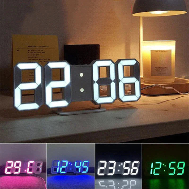 Digital 3D LED Big Wall Desk Alarm Clock Snooze 12/24 Hours Auto Brightness USB Anti Spier