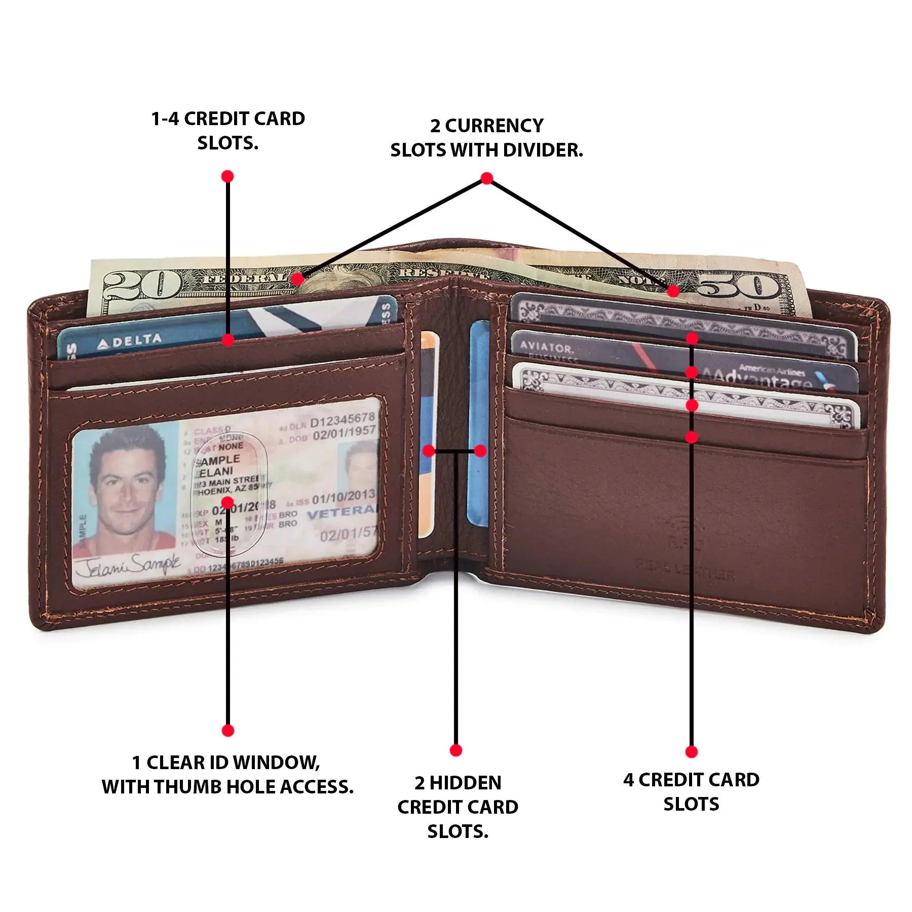 Real Leather Mens Bifold Wallet RFID Blocking Slim Minimalist Front Pocket - Thin & Stylish with ID Window in Gift Box (Nappa, Cognac) Cognac Nappa Anti Spier