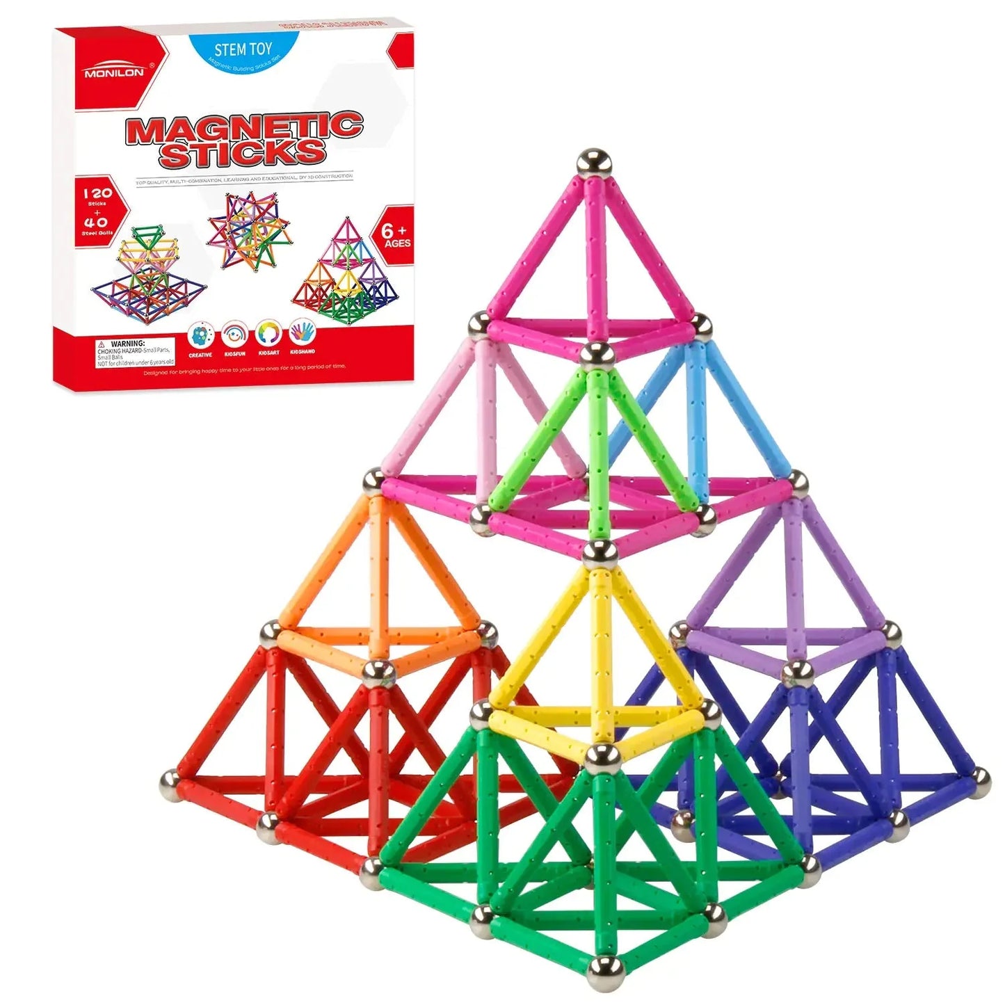 MONILON 160 Pcs Magnet Building Sticks Kids Toys Lengthen Magnetic Construction Building Blocks Set 3D Brain Training Learning Educational DIY STEM Toys Anti Spier