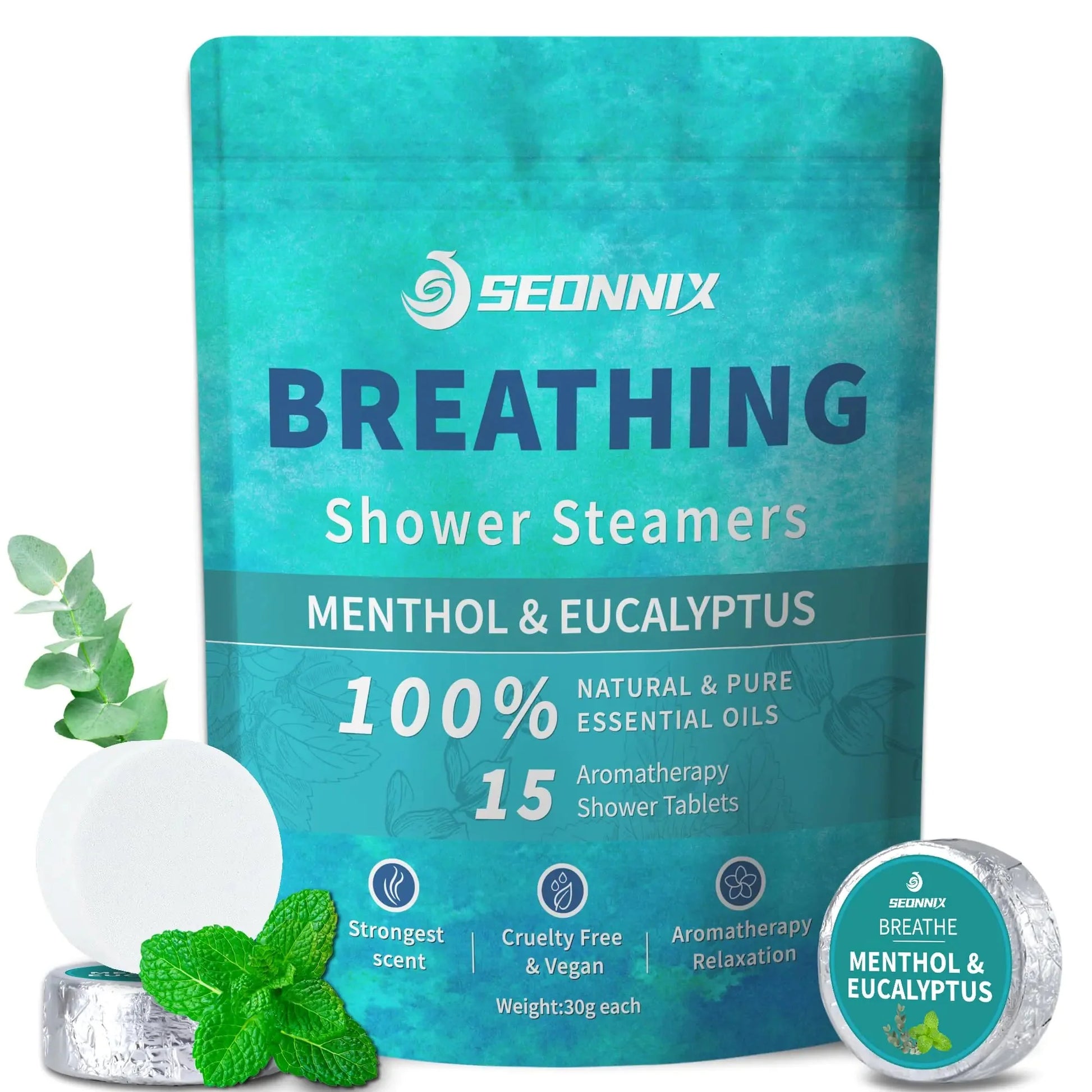 Shower Steamers Aromatherapy 15 Pack, Menthol & Eucalyptus Shower Bombs with Natural Essential Oils, Quick Relief Nasal Congestion, Relaxation & Self Care Gifts for Women & Men 15 Count (Pack of 1) Breathing Anti Spier