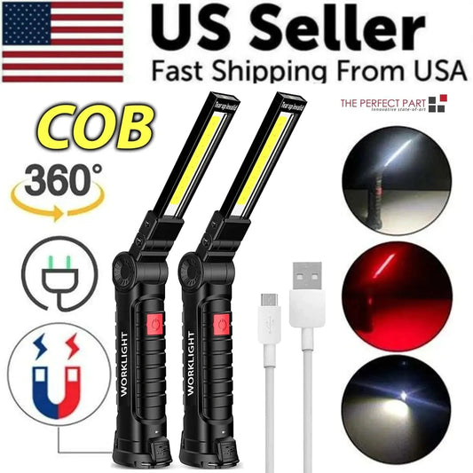 Rechargeable LED COB Work Light Mechanic Flashlight Lamp Magnetic Base Bright Anti Spier