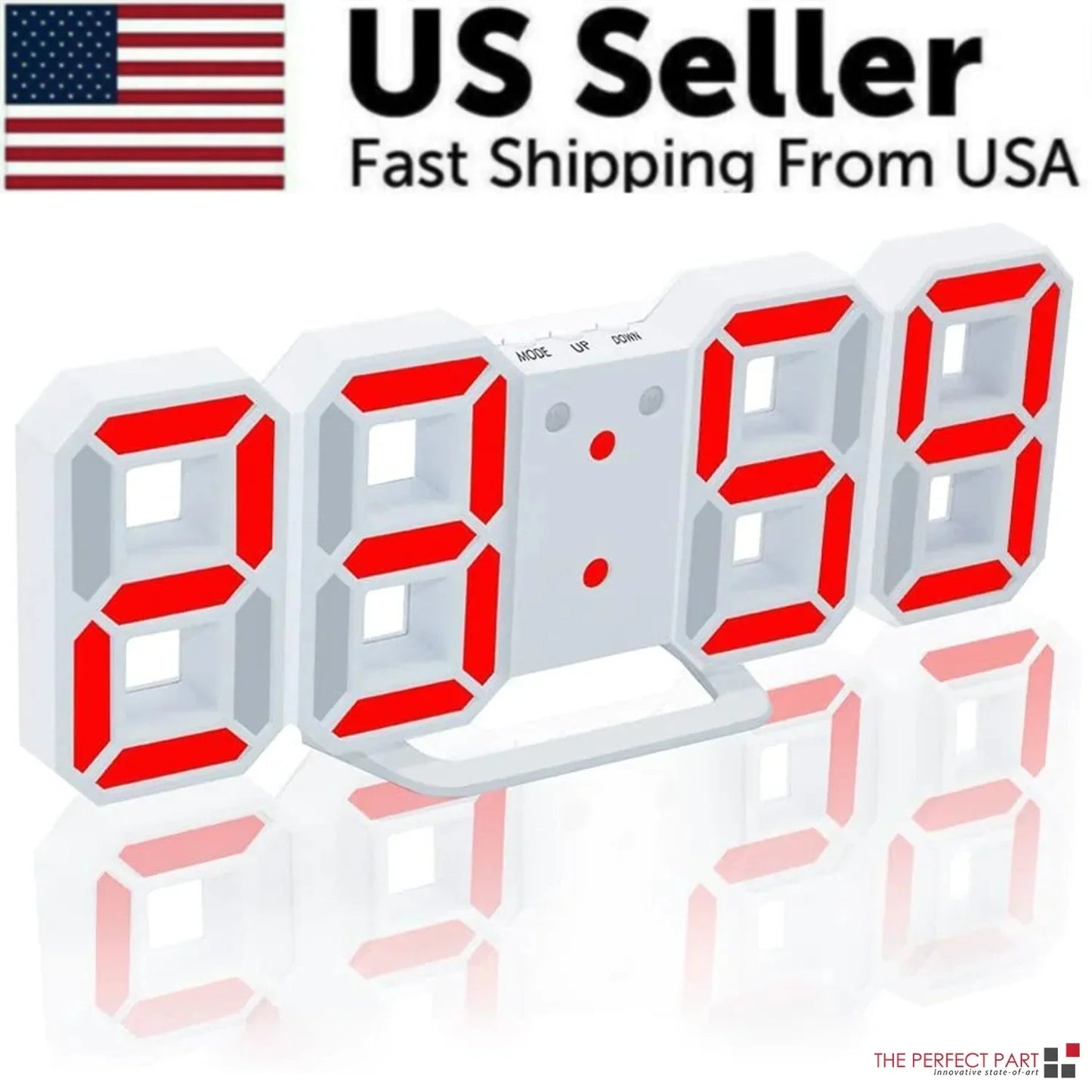 Digital 3D LED Big Wall Desk Alarm Clock Snooze 12/24 Hours Auto Brightness USB Anti Spier