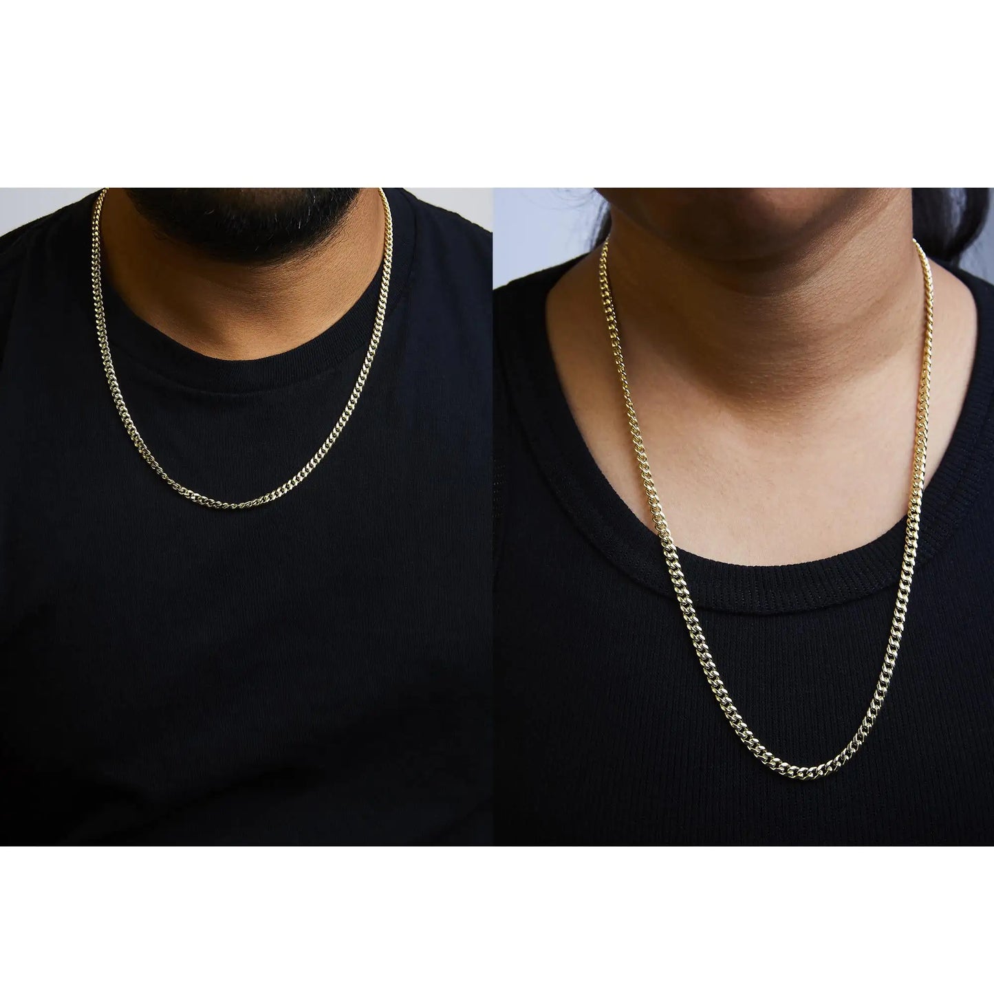 Semi-Solid 14K Yellow Gold 4.5mm Miami Cuban Chain Necklace - Unisex Chain - Anti Spier 