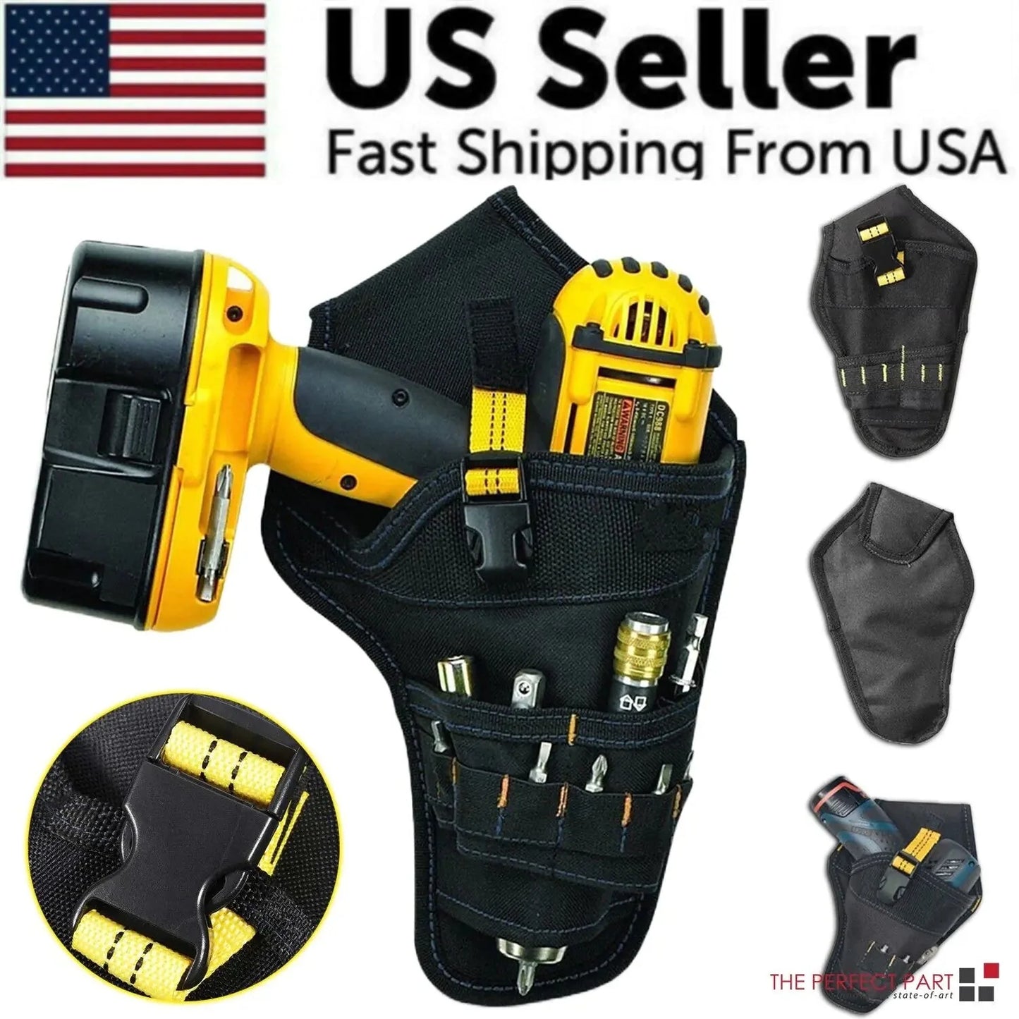 Heavy Duty Drill Holster Tool Belt Pouch Bit Holder Hanging Waist Bag Drill Tool Anti Spier