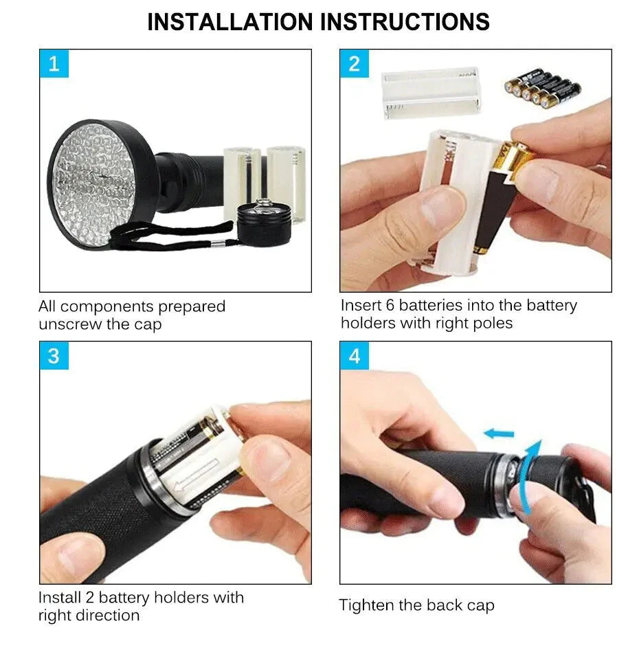 UV Ultraviolet Light 100 LED Flashlight BlackLight 395nM Inspection Lamp Torch Anti Spier