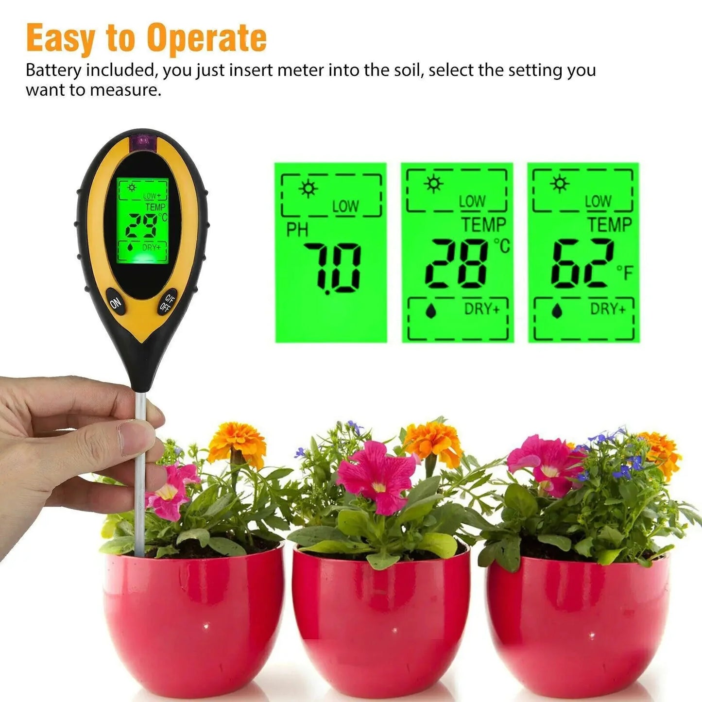 4 In 1 LCD Digital Soil Tester PH Water Moisture Temperature Sunlight Plant Test Anti Spier