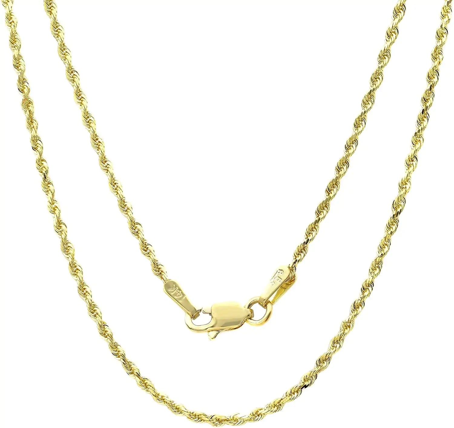 14k Gold Yellow Thin Hollow Rope Chain 16"-24" - Anti Spier 